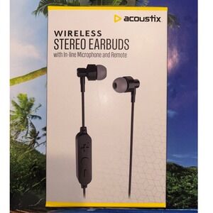 Acoustix Wireless Stereo Earbuds Bluetooth 5.0 In-Line Microphone Remote Black